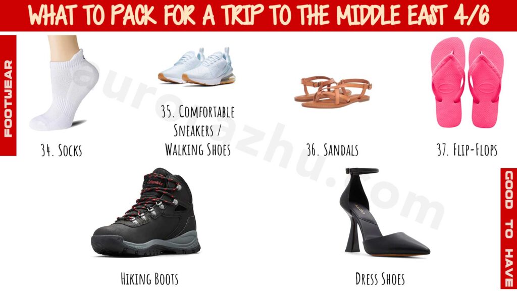 Footwear List What to pack for a trip to the Middle East