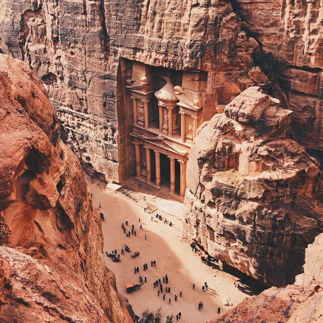 Shot of the Treasury at Petra from a viewpoint